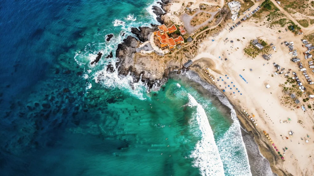 Aerial view of the point and beach at Los Cerritos, El Pescadero